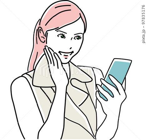 スマホを見て微笑む働く女性 97835176