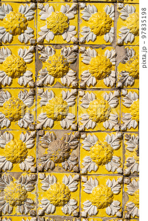 Yellow portuguese tile Azulejo wall 97835198