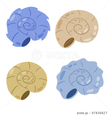 Spiral shell of snail or mollusk. Decoration of aquarium and nature. Simple doodle cartoon illustration Spiral shell of snail or mollusk. Decoration of aquarium and nature. Simple doodle cartoon illustration 97836827