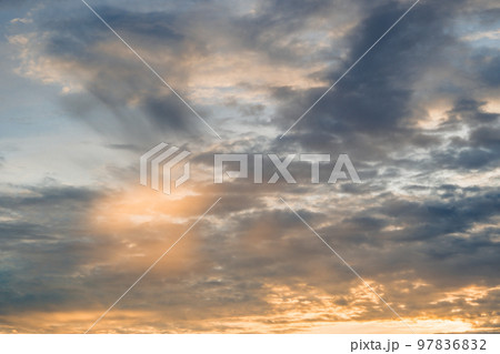 Atmosphere panorama Dramatic Sky Sunset Sunrise Dark orange rosy yellow blue pink cloud background Atmosphere panorama Dramatic Sky Sunset Sunrise Dark orange rosy yellow blue pink cloud background 97836832