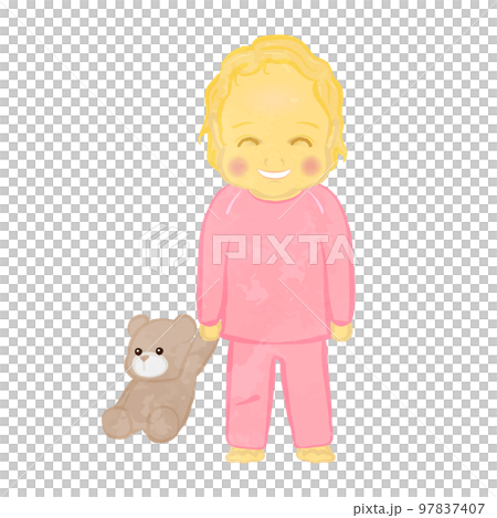Girl in pajamas with a stuffed animal 01 Girl in pajamas with a stuffed animal 01 97837407