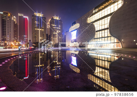 Modern building view of the National Taichung Theater in Taiwan. This is the only national performing arts center in central Taiwan. Modern building view of the National Taichung Theater in Taiwan. This is the only national performing arts center in central Taiwan. 97838656