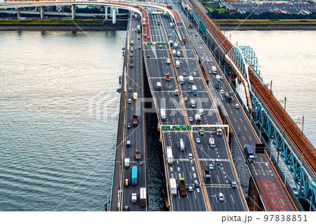 Aerial view of an expressway bridge in okyo, Japan 97838851