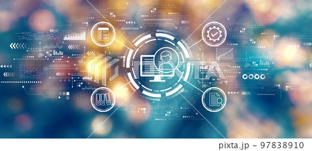 Document management system concept with blurred city at night 97838910