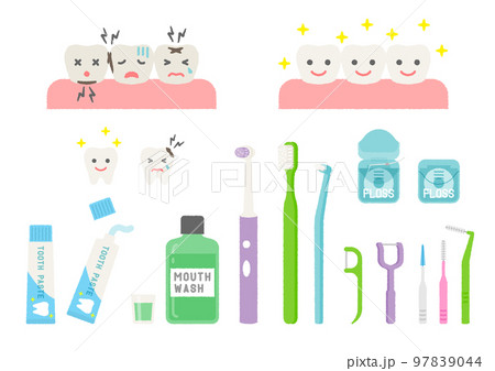 歯とデンタルケアのイラストセット 歯とデンタルケアのイラストセット 97839044