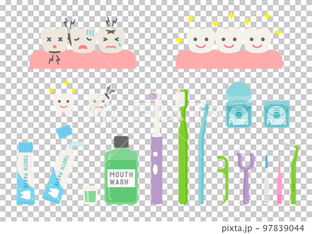 Tooth and dental care illustration set 97839044