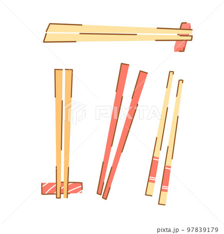 Set of chopsticks for sushi in different colors on coasters isolated on white background in cartoon style 97839179
