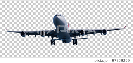 Turbojet airliner landing at the airport Turbojet airliner landing at the airport 97839299