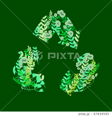 Recycling sign vector illustration. Sustainable live. Plant paper cut 97839595