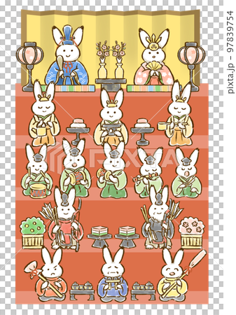 Rabbit hina dolls (male dolls, female dolls, three court ladies, five musicians, Zuishin, Shicho) 5 steps hand-drawn illustration 97839754