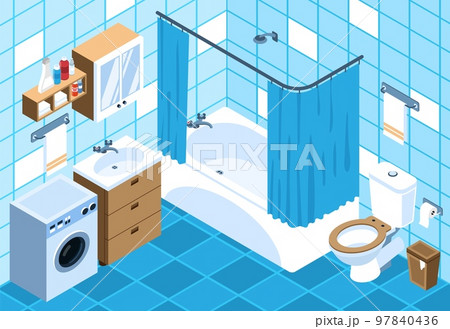 Bathroom Isometric Illustration 97840436