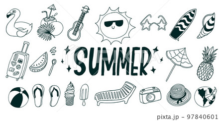 Summer holidays. Travel trip. Vector illustrations set in cartoon flat style isolated on white background. 97840601