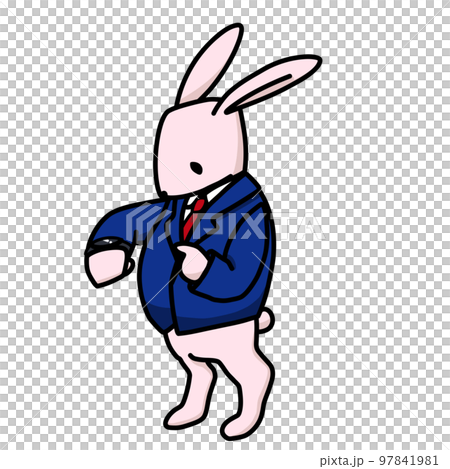 Pink rabbit looking at smartwatch 97841981