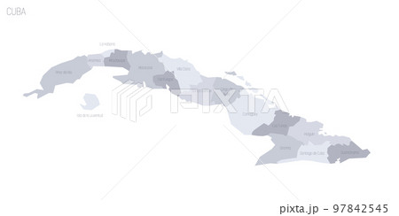 Cuba political map of administrative divisions - provinces. Grey vector map with labels. 97842545