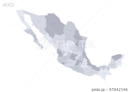 Mexico political map of administrative divisions - states and Mexico City. Grey vector map with labels. 97842546