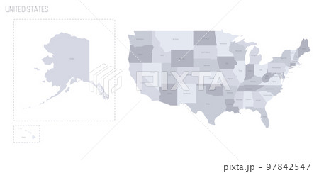 United States of America political map of administrative divisions - states and federal district Washington, D.C. Grey vector map with labels. 97842547