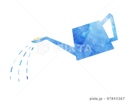 水をまいている青いジョウロのイラスト　水彩加工風 97843367