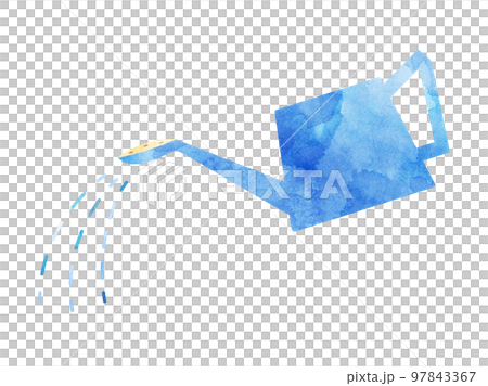 水をまいている青いジョウロのイラスト　水彩加工風 97843367