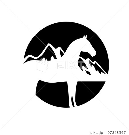 mountain and horse Logo design pride and beauty sign symbol Vector illustration 97843547