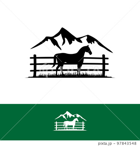 simple line horse Logo design in the cage and mountain silhoutte background sign symbol Vector illustration simple line horse Logo design in the cage and mountain silhoutte background sign symbol Vector illustration 97843548