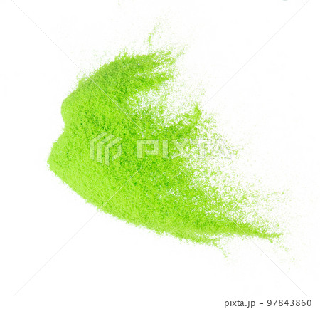 Small size green Sand flying explosion, vegetable sands grain wave explode. Abstract cloud fly. Green colored sand splash throwing in Air. White background Isolated high speed shutter, throwing freeze Small size green Sand flying explosion, vegetable sands grain wave explode. Abstract cloud fly. Green colored sand splash throwing in Air. White background Isolated high speed shutter, throwing freeze 97843860