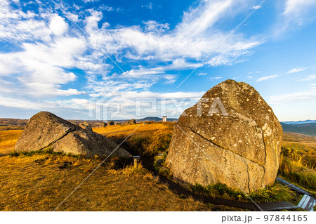 押戸石の丘　草紅葉　朝風景　【熊本県阿蘇郡南小国町】 97844165
