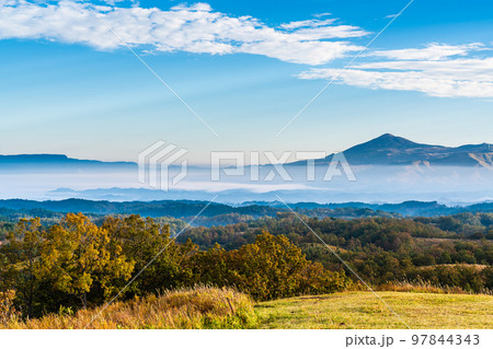 押戸石の丘　草紅葉　朝風景　雲海の眺め　【熊本県阿蘇郡南小国町】 97844343