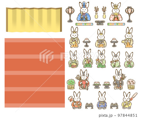 配置前のうさぎのおひなさま（男雛・女雛・三人官女・五人囃子・随身・仕丁）5段　セット 97844851