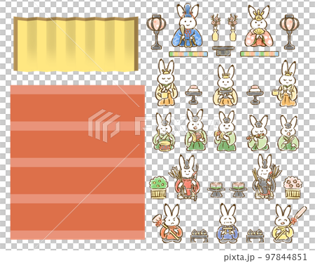 配置前のうさぎのおひなさま（男雛・女雛・三人官女・五人囃子・随身・仕丁）5段　セット 97844851