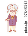白髪で杖をついている80代くらいの女性。厳しそうに見えるが、本当は優しいおばあちゃん。 97845342