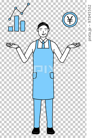 A senior man wearing an apron that guides the image of DX conversion and the improvement of performance and sales 97845502