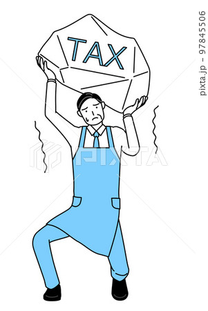 増税に苦しむエプロンを着たシニア男性 97845506