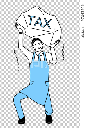 増税に苦しむエプロンを着たシニア男性 97845506