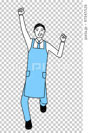 戴著圍裙微笑跳躍的老人 97845526