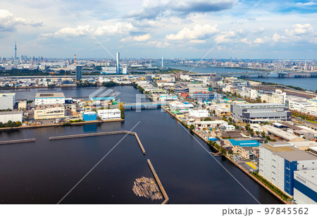 Aerial view of Odaiba Harbor in Tokyo, Japan 97845562