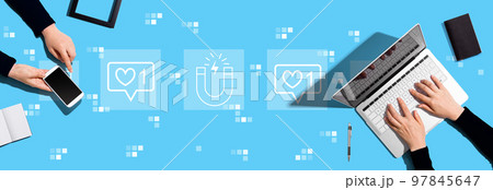 Get more likes concept with people working together 97845647