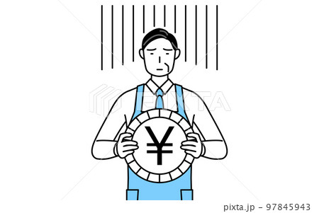 為替差損や円安のイメージ、エプロンを着たシニア男性 97845943