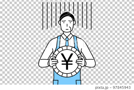 為替差損や円安のイメージ、エプロンを着たシニア男性 97845943