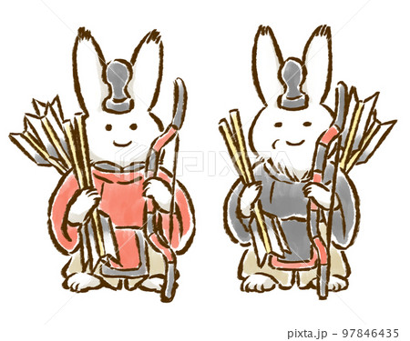 うさぎのひな人形・随身（右大臣・左大臣）　手描きイラスト 97846435