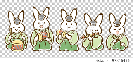 うさぎのひな人形・五人囃子　手描きイラスト 97846436