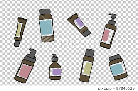 色彩繽紛的化妝品瓶 97846529