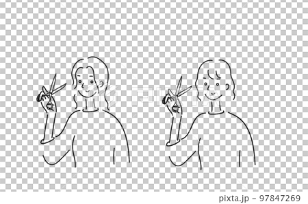 美髮師用剪刀的線條畫插圖 97847269