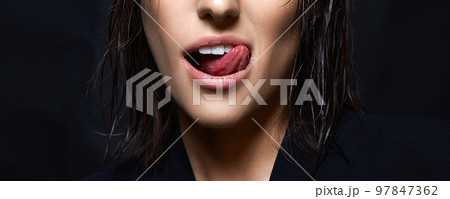 part of face. Happy smiling woman with Wet Hair 97847362