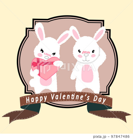 バレンタインデーにプレゼントを渡す女の子のウサギ バレンタインデーにプレゼントを渡す女の子のウサギ 97847486