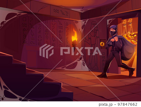 Thief run with bag from ancient Egyptian pyramid 97847662