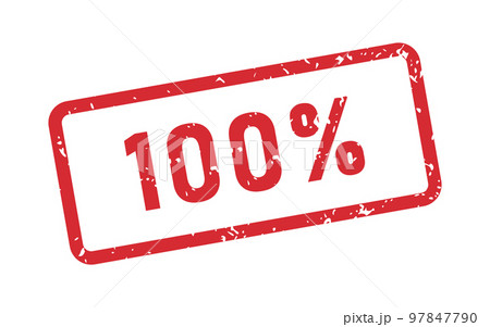 Grunge red 100 percent rubber stamp. One hundred percent seal sign. Grunge vintage square label. Vector illustration isolated on white background 97847790