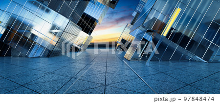 Triangle shape marble ground with contemporary buildin 97848474