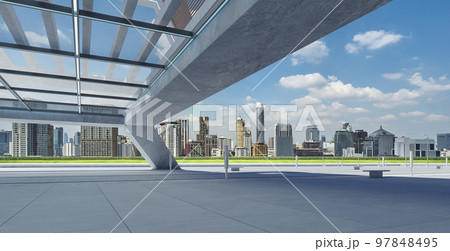Perspective view of empty floor and modern rooftop building 97848495
