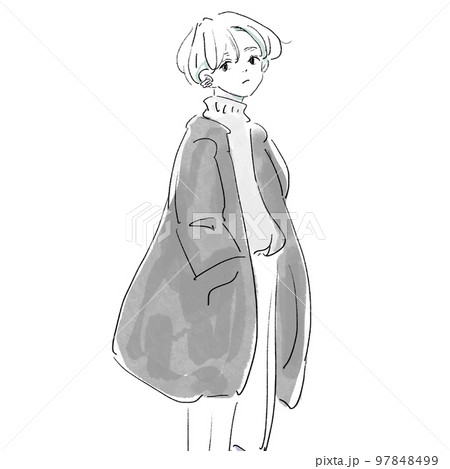 コートとタートルネックを着たショートカットの女性 97848499