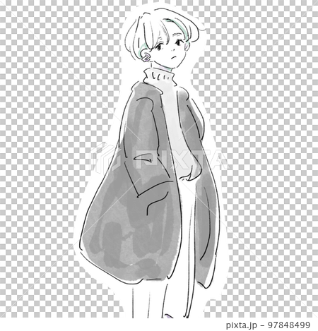 コートとタートルネックを着たショートカットの女性 97848499